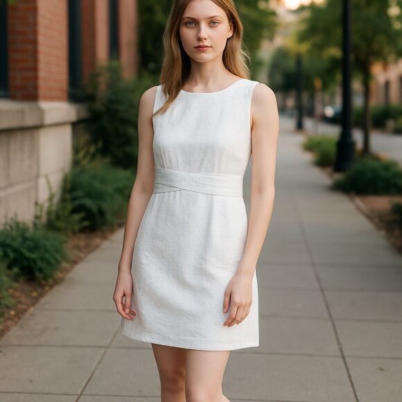 Garnet Hill Dresses & Skirts - Garnet Hill White Dress‎ Womens 10 Sleeveless Eyelet Cotton Elegant Romantic